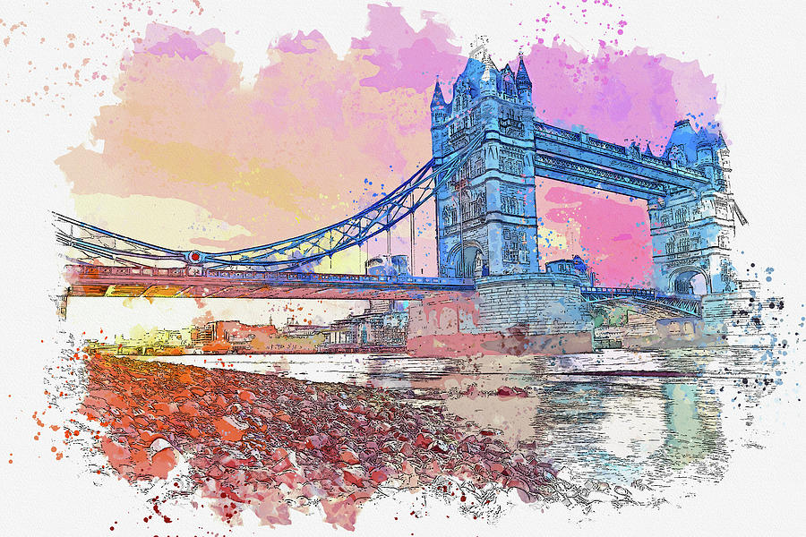 London Painting - Tower Bridge, London, United Kingdom, ca 2021 by Ahmet Asar, Asar Studios by Celestial Images