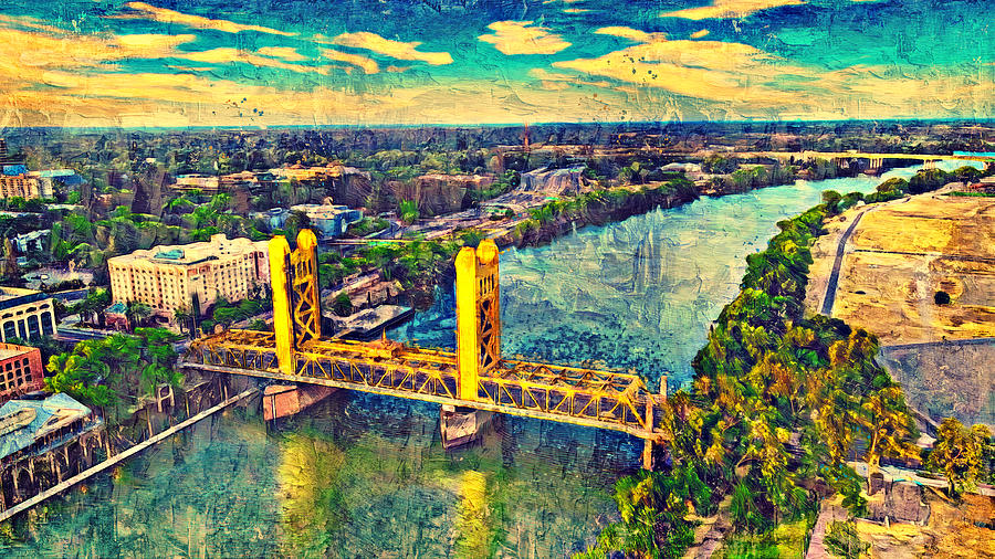 Tower Bridge over Sacramento River - digital painting Digital Art by Nicko Prints