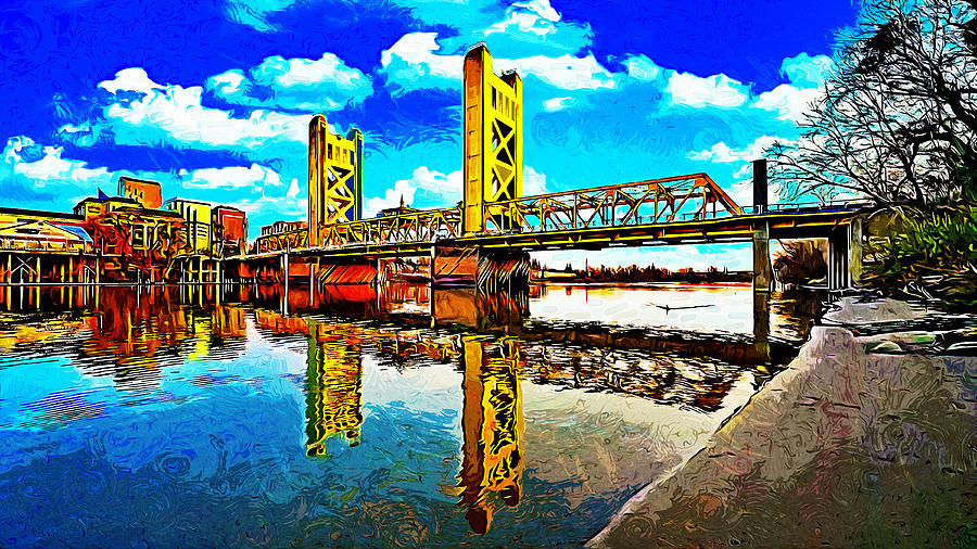Tower Bridge over Sacramento River - impressionist painting Digital Art by Nicko Prints