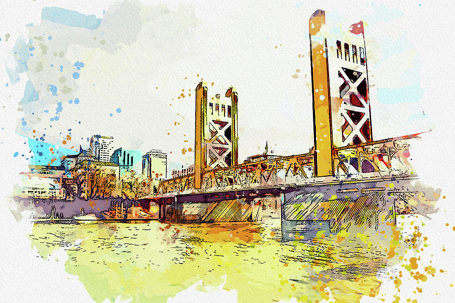 London Painting - Tower Bridge, Sacramento, ca 2021 by Ahmet Asar, Asar Studios by Celestial Images