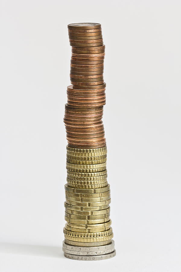 Tower created from Euro coins Photograph by Westend61