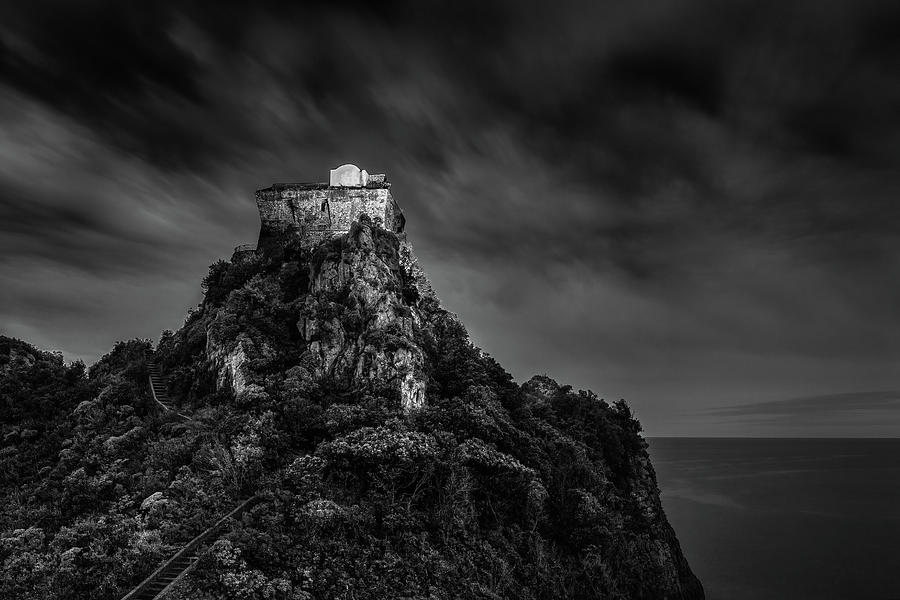 Tower of Capo di Conca on Amalfi Coast - BnW Photograph by Umberto Barone