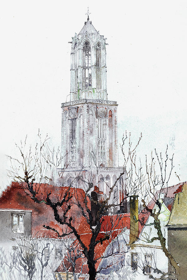 Tower Watercolor Mixed Media