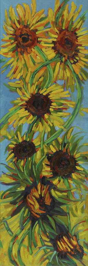 Towering Singleton Sunflowers Painting by Phil Chadwick