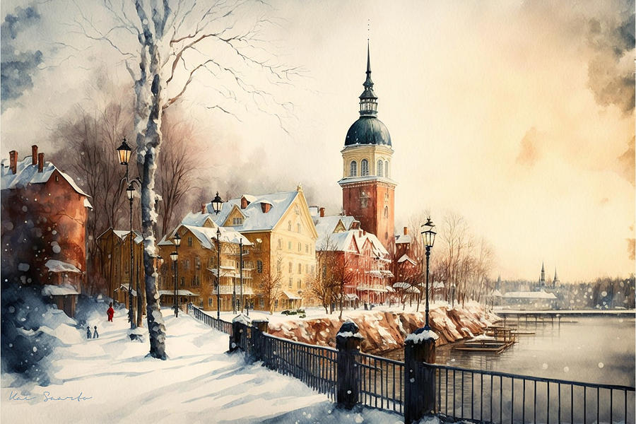 Town in winter Digital Art by Kai Saarto