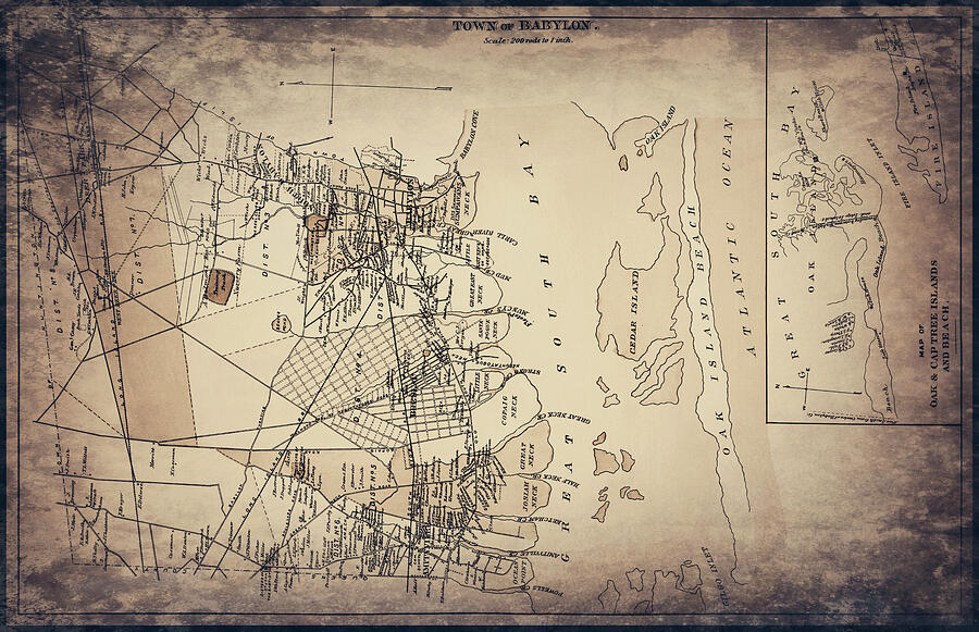 Town of Babylon New York Vintage Map 1888 Sepia Photograph by Carol ...