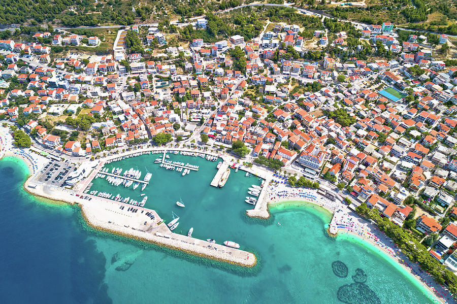 Town Of Baska Voda Beach And Waterfront Aerial View Photograph By Brch   Town Of Baska Voda Beach And Waterfront Aerial View Brch Photography 