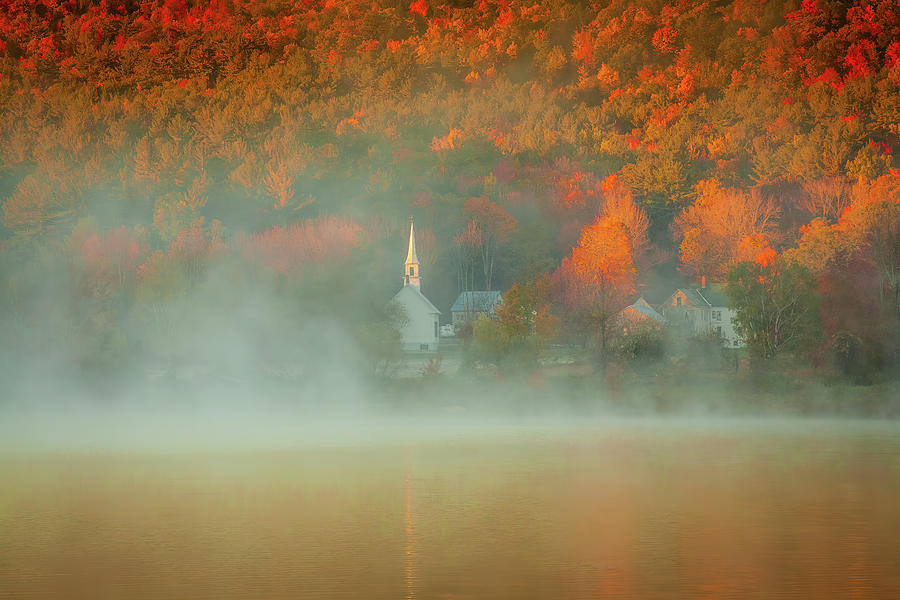 Town of Eaton NH Church reflected in Crystal Lake Photograph by Jeff Folger