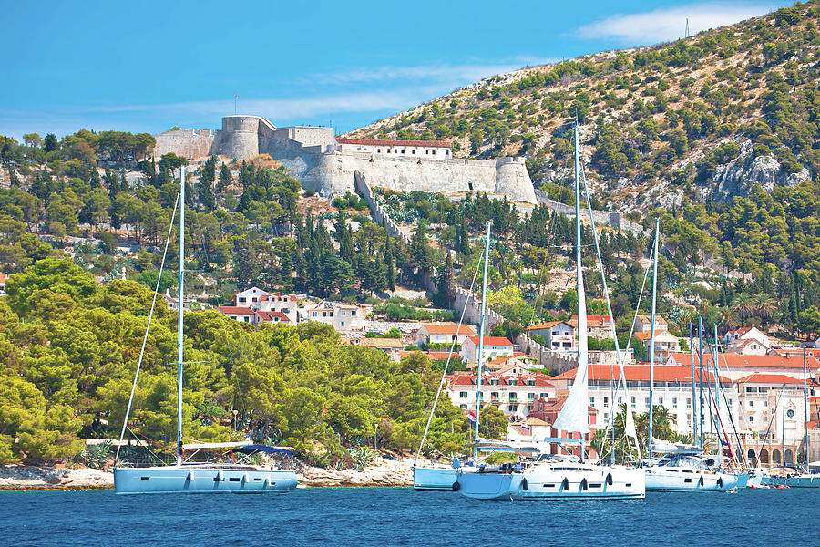 Town Of Hvar And Fortica Fortress View From The Sea Photograph By Brch ...