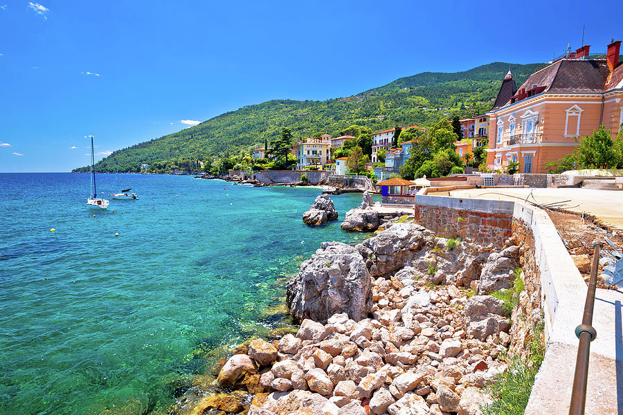 Town of Lovran coastline villas and turquoise sea view, Photograph by Brch Photography