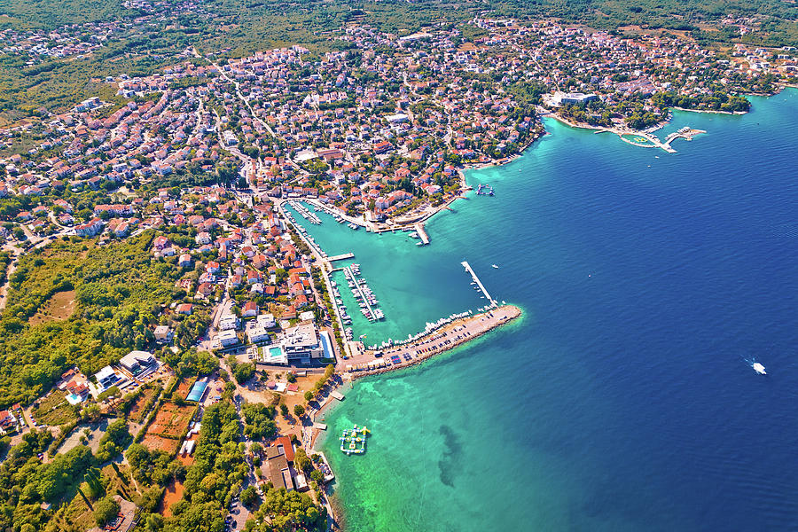 Town of Malinska coastline aerial view, Island of Krk Photograph by ...