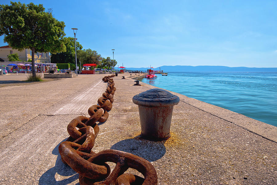 Architecture Photograph - Town of Njivice Riva ship iron chain aand waterfront view by Brch Photography