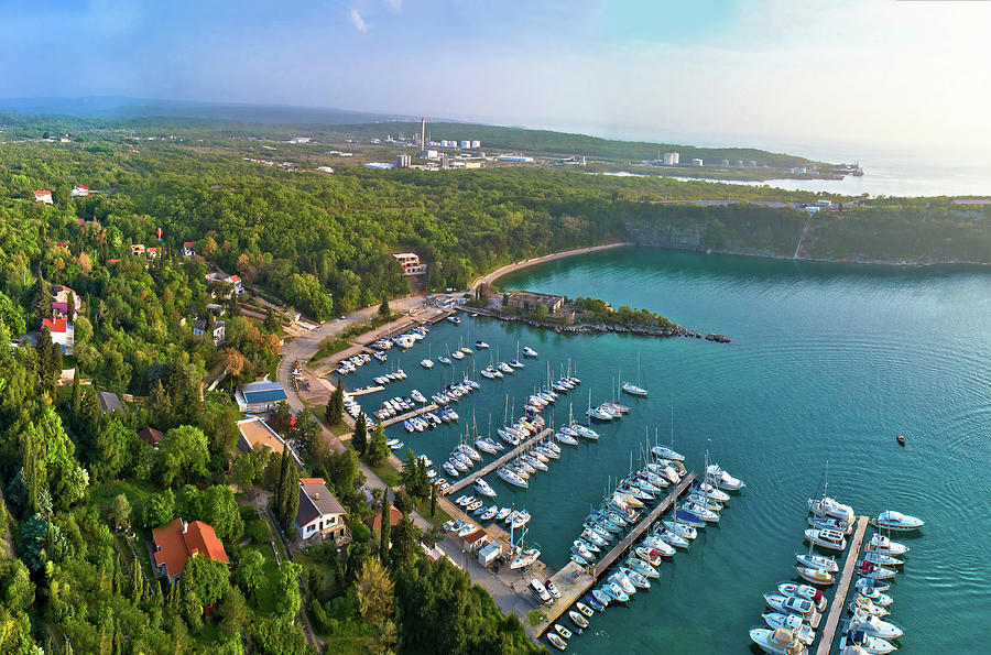 Town of Omisalj on Krk island Pesja bay aerial view Photograph by Brch Photography