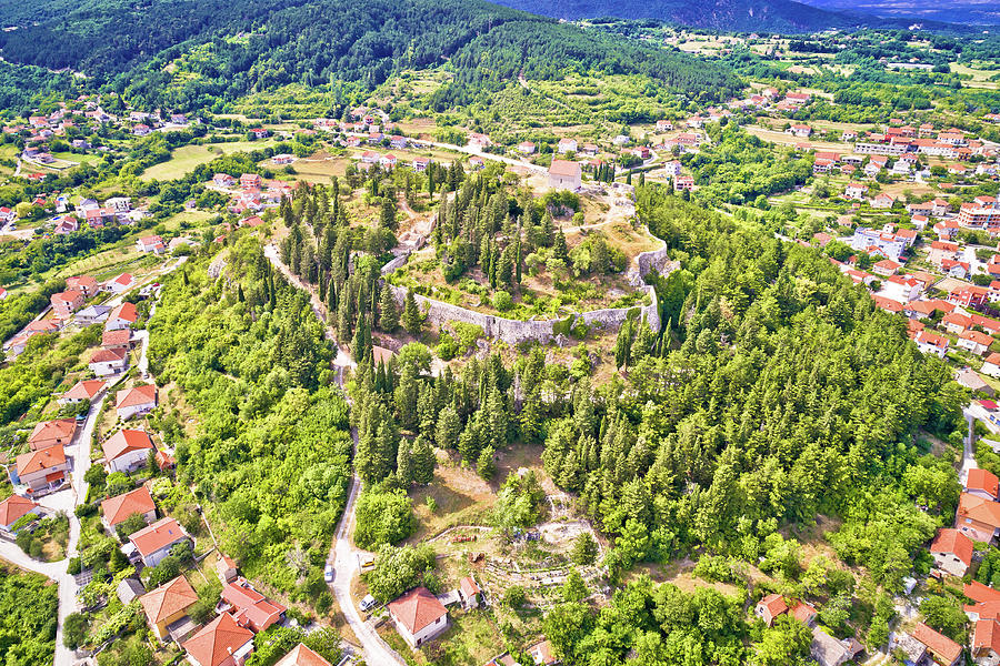 Architecture Photograph - Town of Sinj in Dalmatia hinterland fortress hill aerial view by Brch Photography