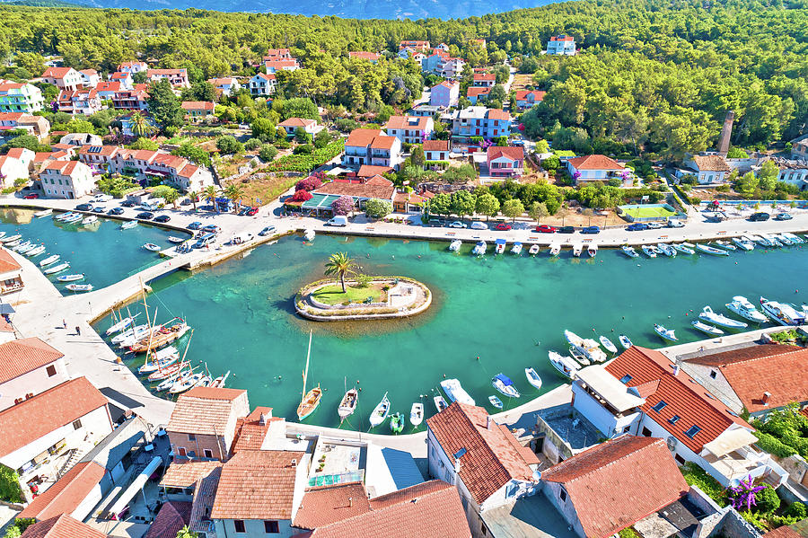 Town Of Vrboska Small Palm Island Aerial View Photograph