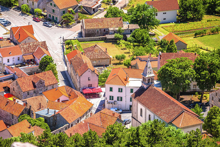Architecture Photograph - Town of Vrlika center aerial view by Brch Photography