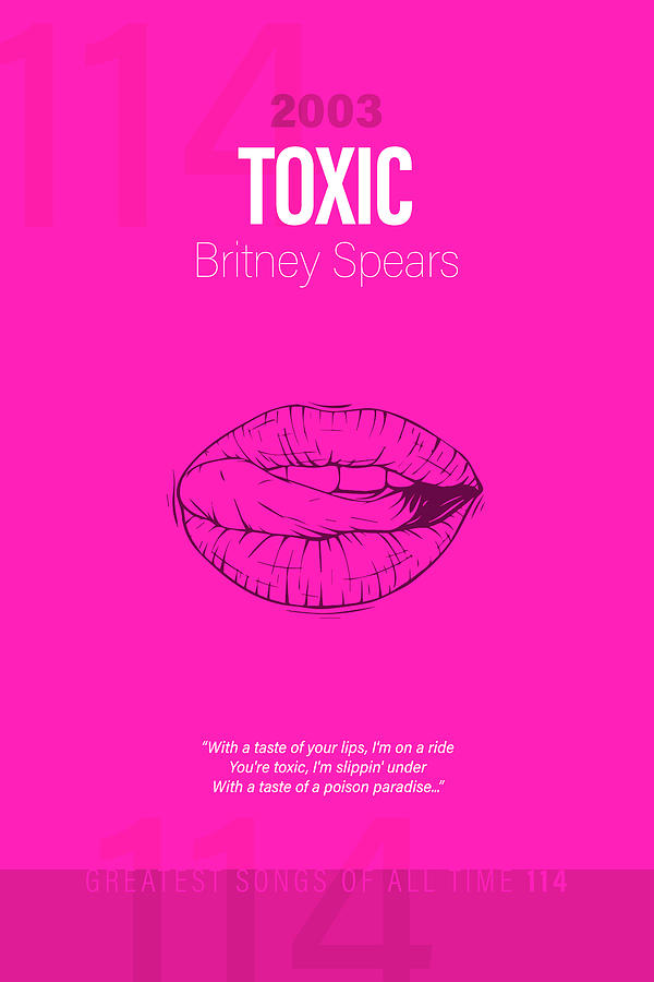 Britney Spears Mixed Media - Toxic Britney Spears Minimalist Song Lyrics Greatest Hits of All Time 114 by Design Turnpike