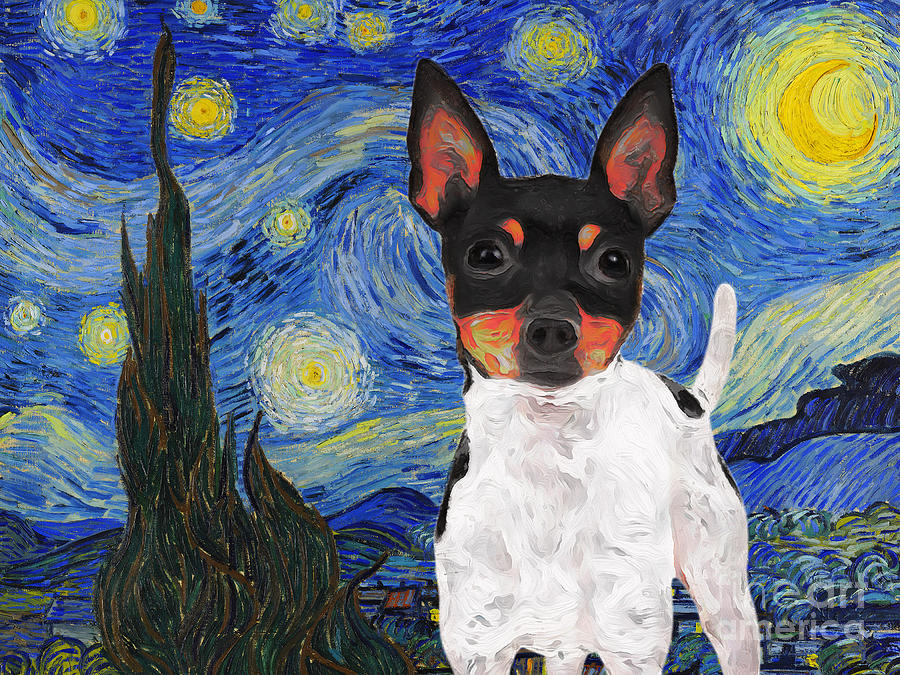 Toy Fox Terrier The starry night Van Gogh Mixed Media by Sandra Sij