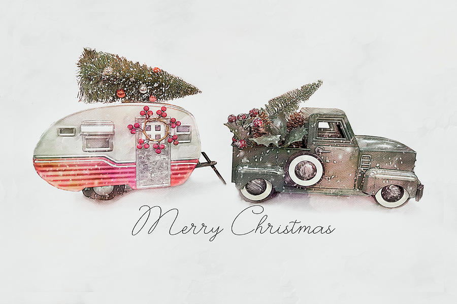Toy Truck And Travel Trailer Merry Christmas Photograph by Ann Powell