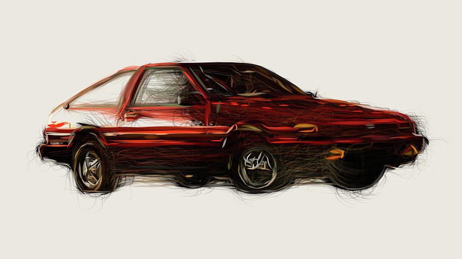 Toyota Sprinter Trueno AE86 Drawing Digital Art by CarsToon Concept