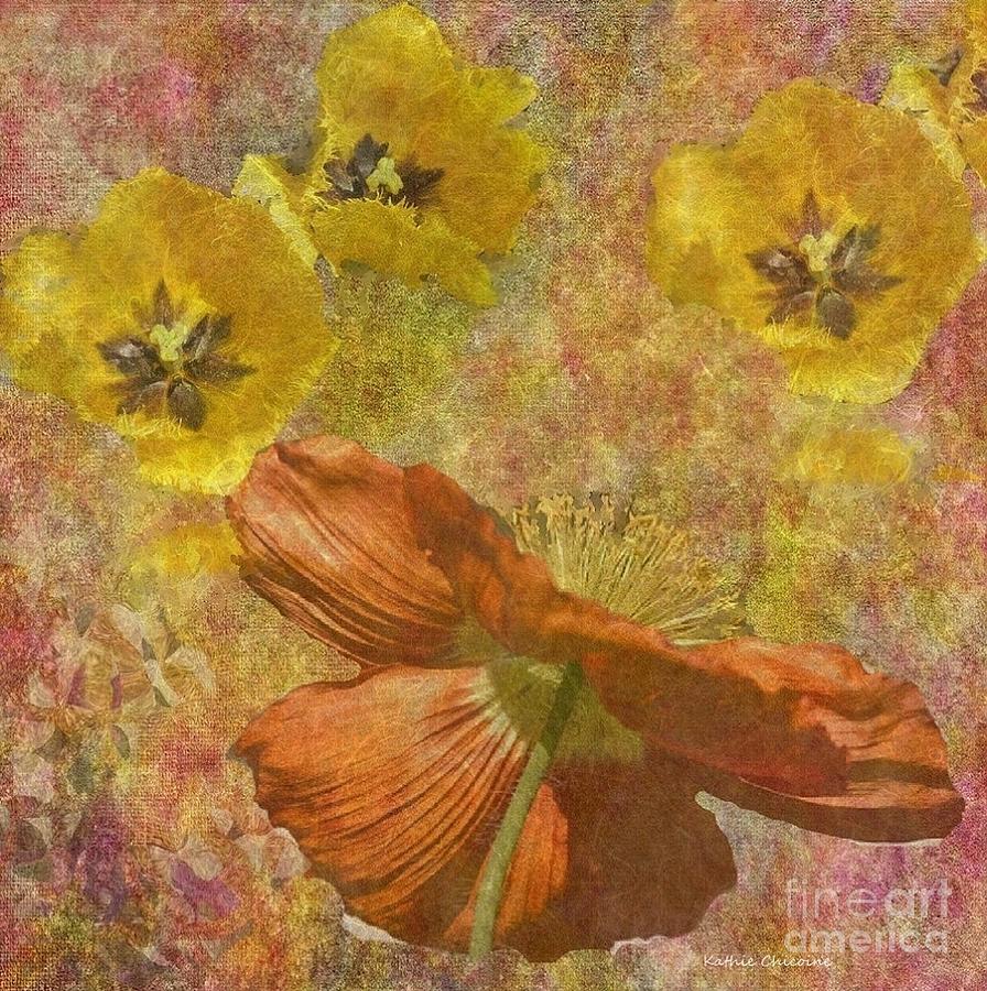 Tulips and Poppies Digital Art by Kathie Chicoine