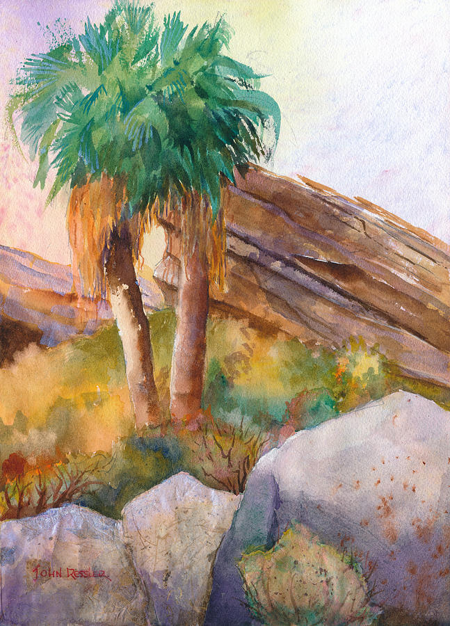 Palm Twins, Andreas Canyon Painting by John Ressler