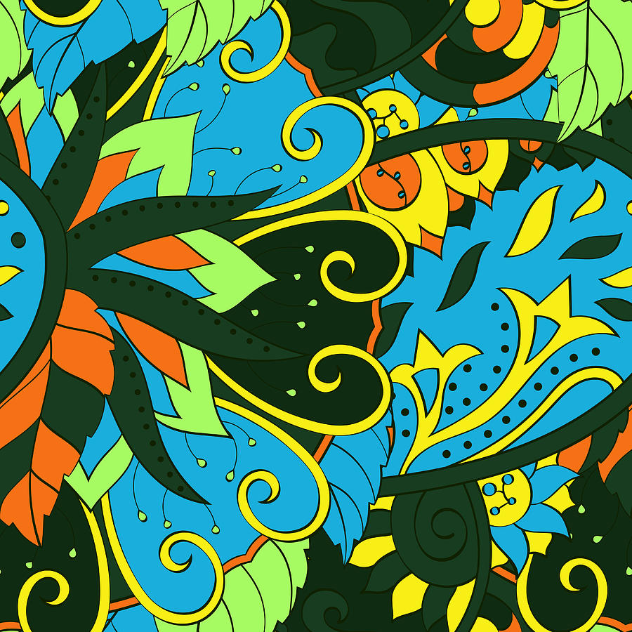 Tracery seamless pattern. Mehndi design. Ethnic colorful doodle texture.  Curved doodling background Digital Art by Denis Shlykov - Pixels