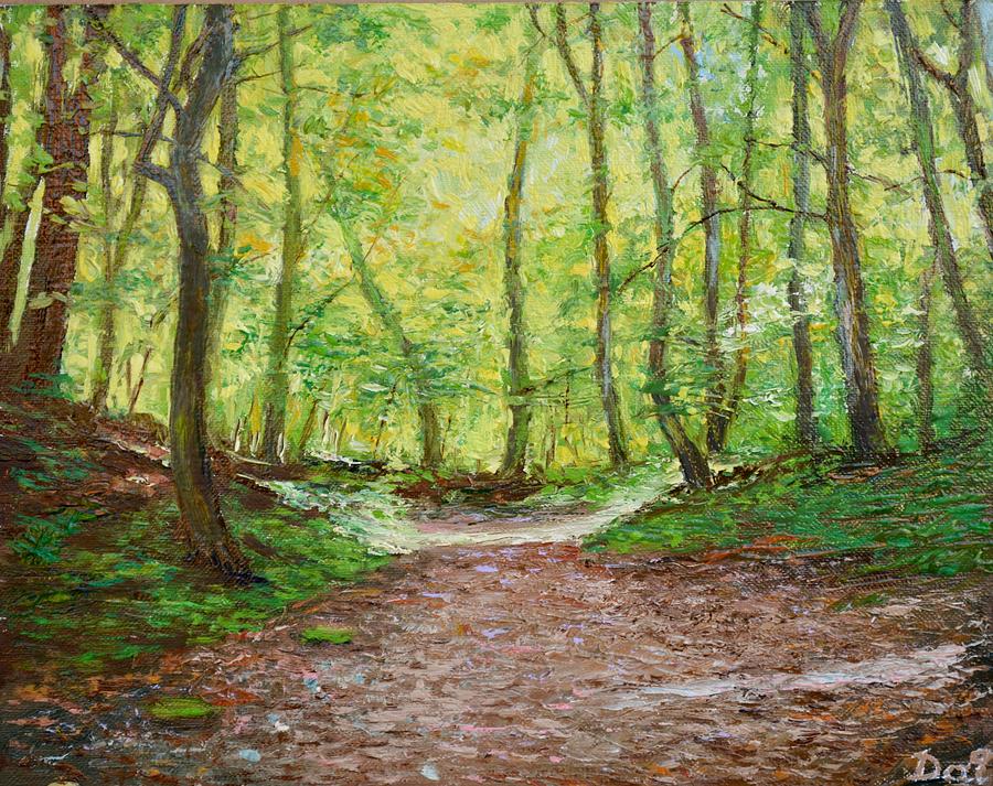 Track through a sunlit forest Painting by Dai Wynn