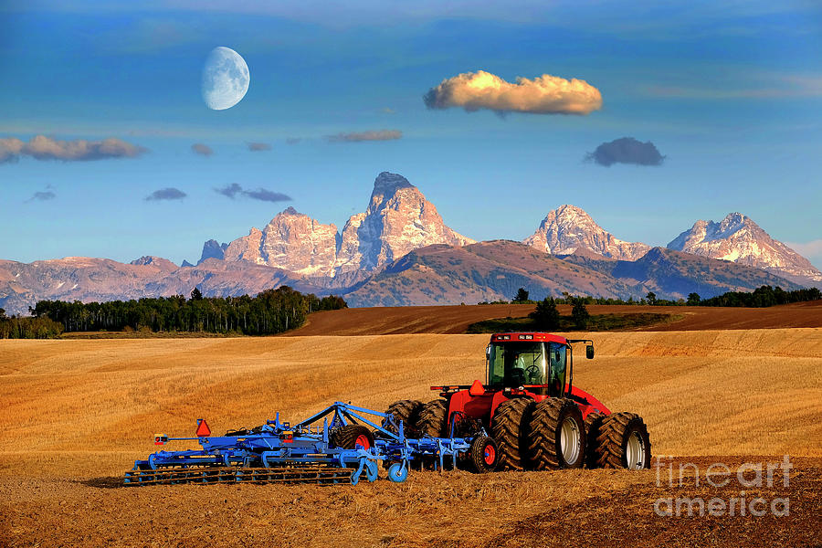 Tractor Farming Ground Harvesting Crops in Fall Autumn Teton Mou Photograph by Lane Erickson