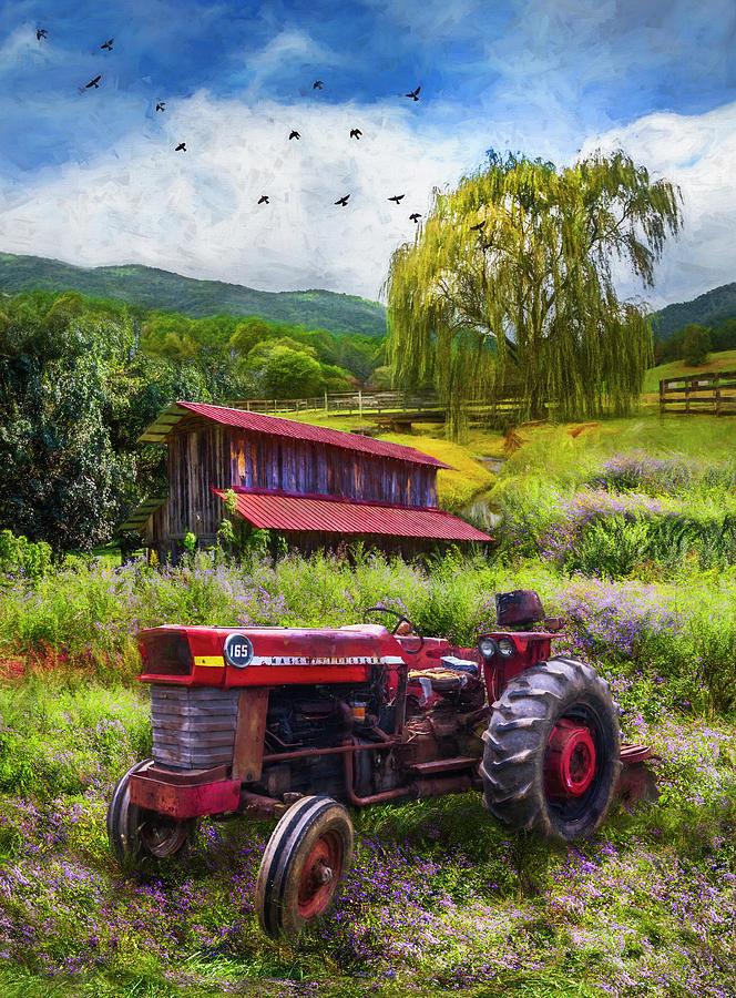 Barn Photograph - Tractor in the Farmers Field Painting by Debra and Dave Vanderlaan