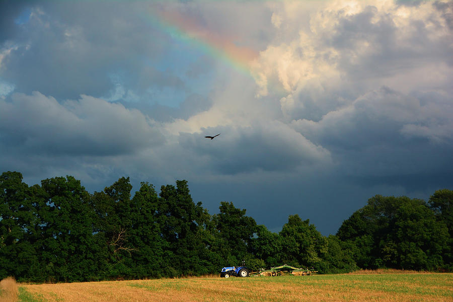 Tractor Photograph - Tractor, Rainbow, and Raptor by Raymond Salani III
