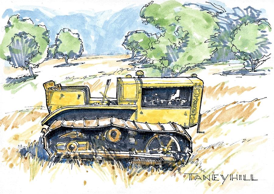 Tractor Drawing by Tom Taneyhill