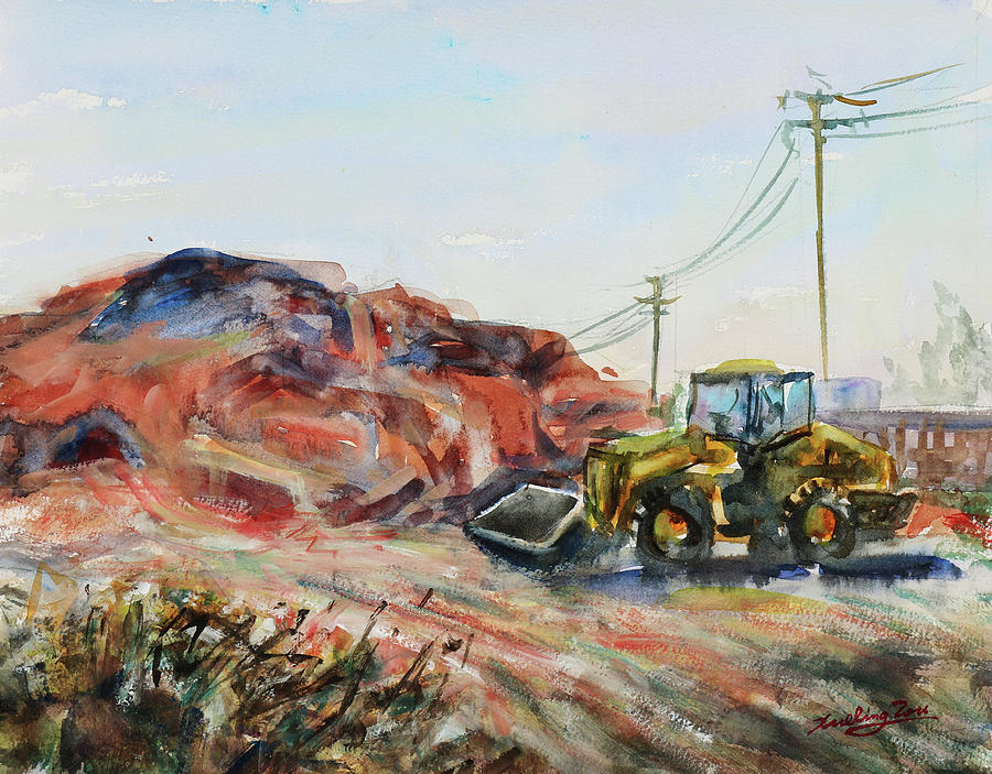 Tractor Working at a Construction Site Painting by Xueling Zou