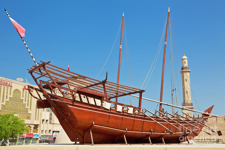 Boat Photograph - Traditional arabic Dhow outside the Dubai Museum, United Arab Emirates, UAE, Middle East by Neale And Judith Clark