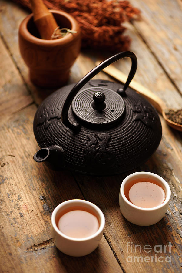 Traditional asian tea on wooden table Photograph by Jelena Jovanovic