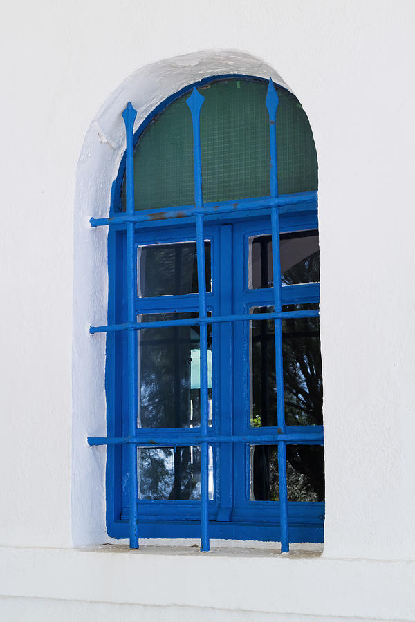 Traditional blue painted greek window Photograph by PicturePartners