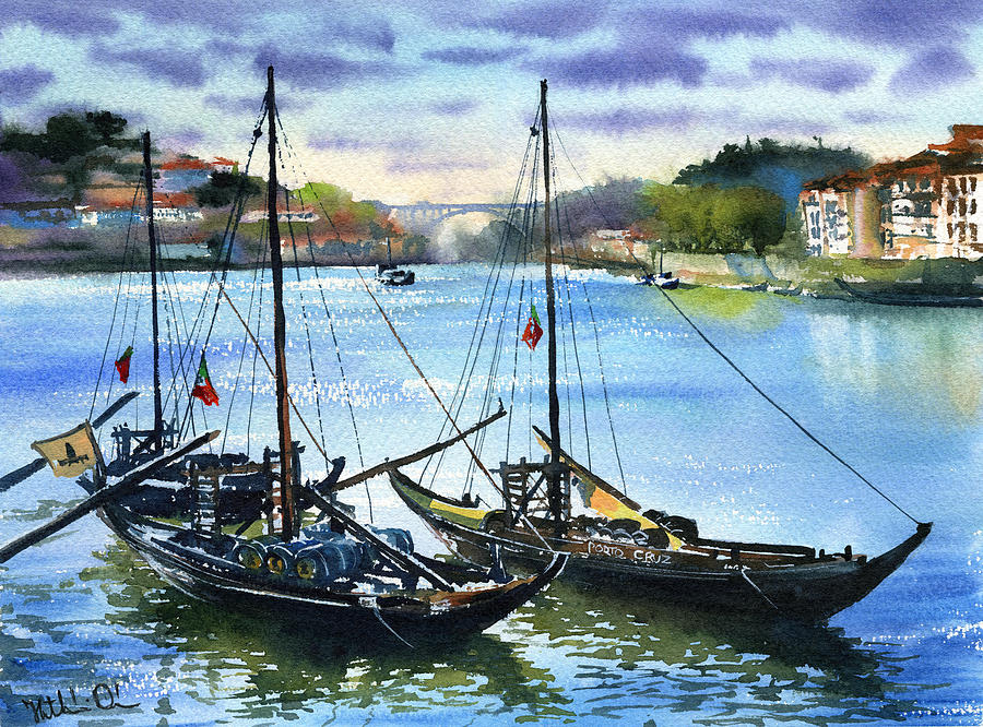 Traditional Boats of Porto Painting by Dora Hathazi Mendes