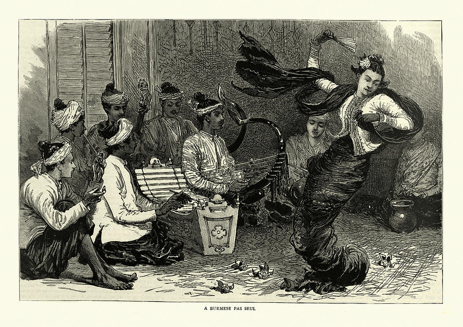 Traditional Burmese dancer, dancing pas seul, Burma 19th Century Drawing by Duncan1890 Traditional Burmese dancer, dancing pas seul, Burma 19th Century Drawing by Duncan1890
