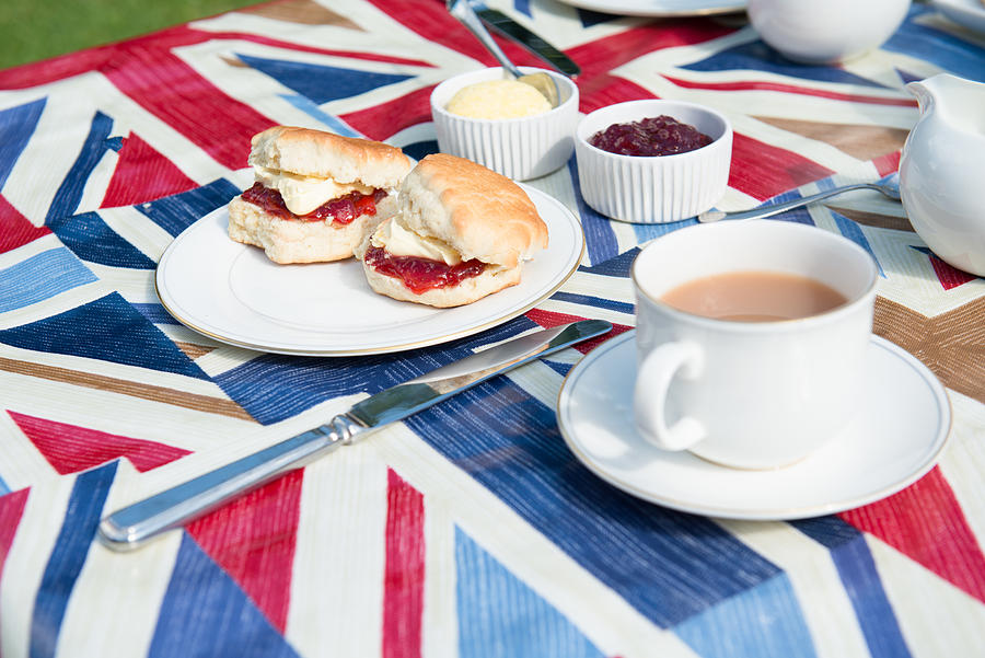Traditional English tea on patriotic tablecloth Photograph by OwenPrice