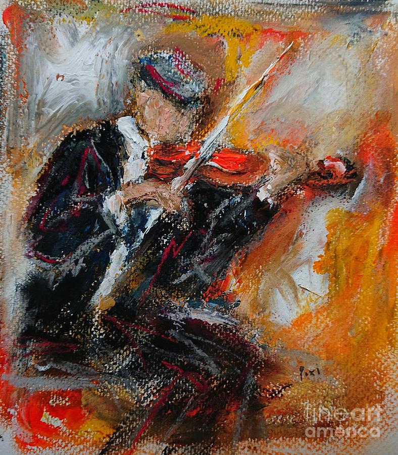 Traditional violin  player paintings Painting by Mary Cahalan Lee - aka PIXI