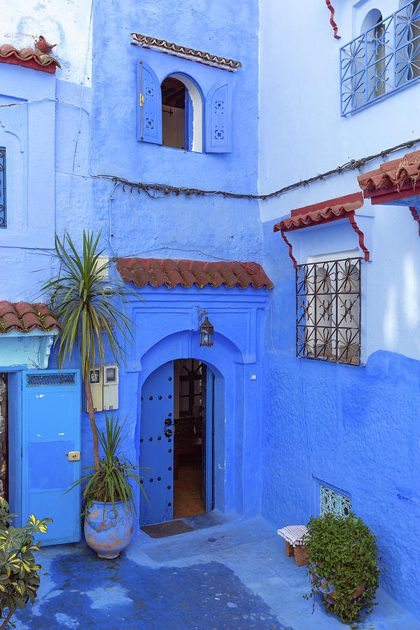 Traditional house on blue street Morocco Photograph by Mikhail Kokhanchikov