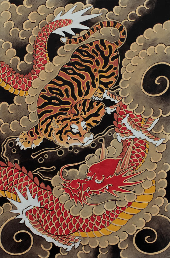 Traditional Japanese Irezumi Tiger And Dragon Painting by Dan Stephen ...
