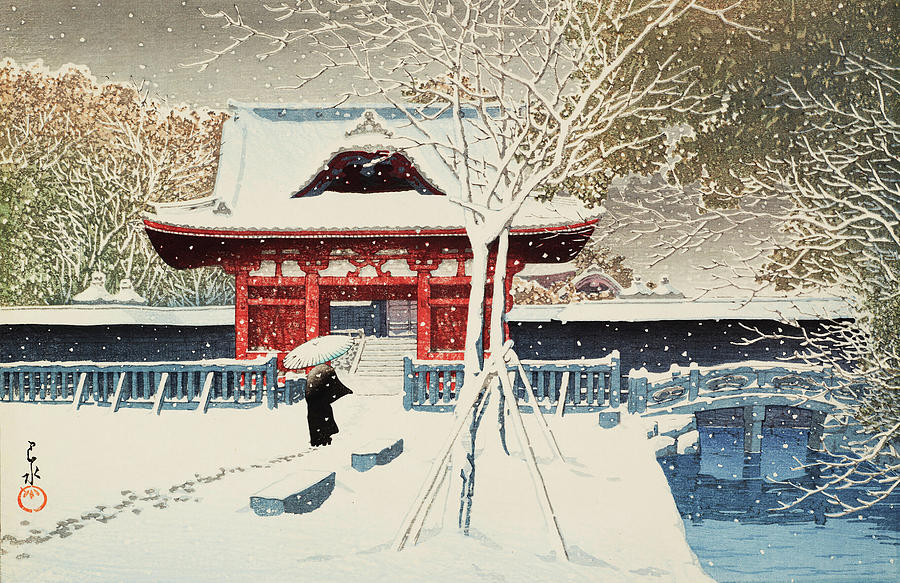 Traditional Japanese Woodblock Snow at Shiba Park Painting by Hasui ...