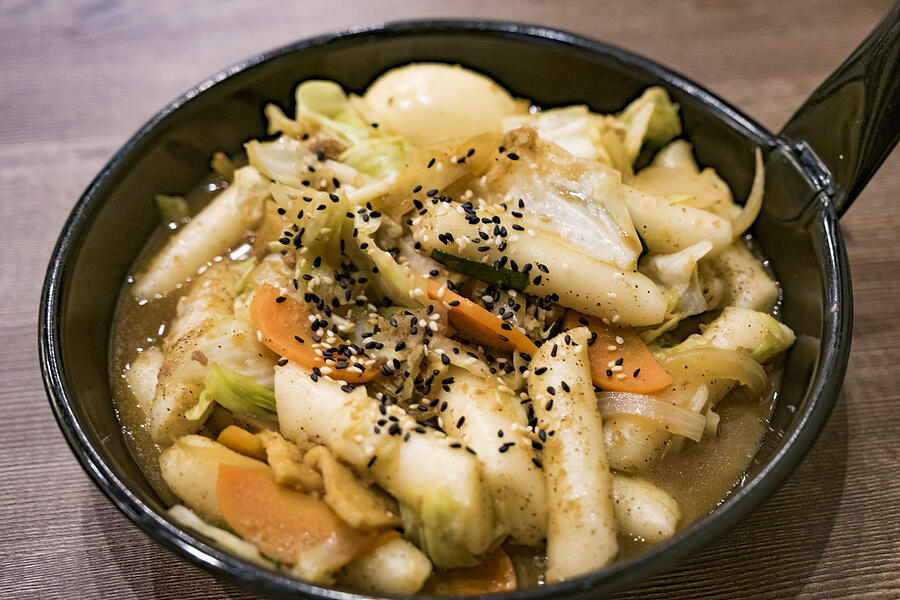 Traditional Korean Food, Close-Up Of Tteokbokki In Pan On Table Photograph by Ivan