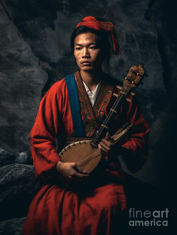 Traditional  Musician  From  Sherpa  Tribe  Tibet  By Asar Studios Painting