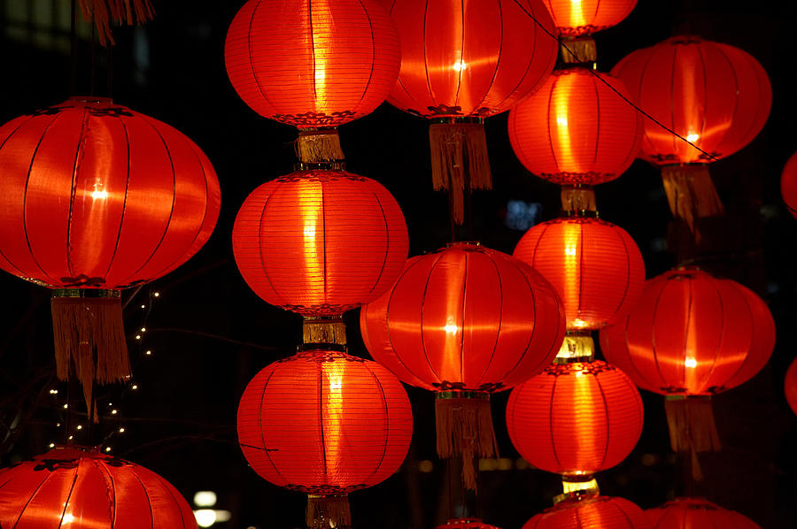Traditional red hanging chinese lanterns Photograph by Dominic Burke