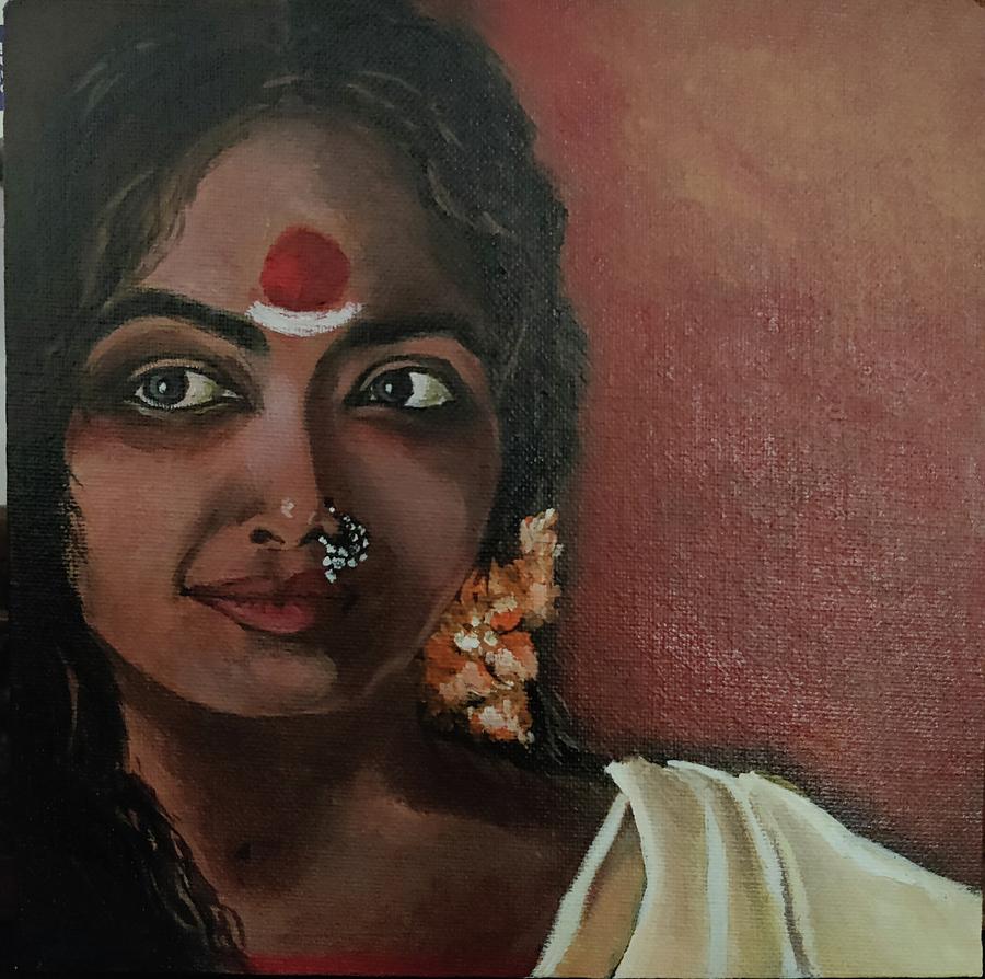 Traditional South Indian woman Painting by Deeksha Arunachalam - Fine ...