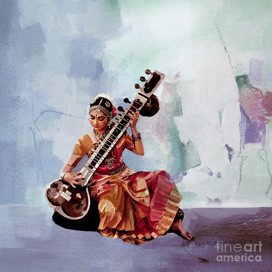 Traditional woman playing sitar music Painting by Gull G - Fine Art America