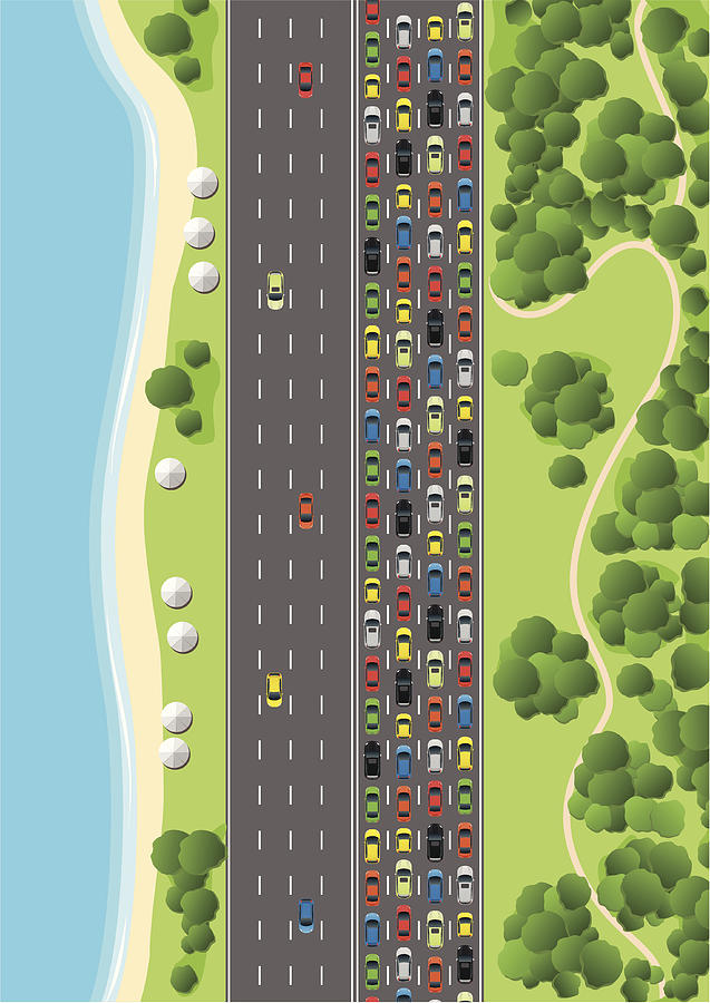Traffic Jam on Multiple Lane Highway Drawing by Youst