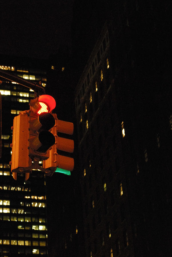 Traffic lights on red in at night in New York City Photograph by Lyn Holly Coorg